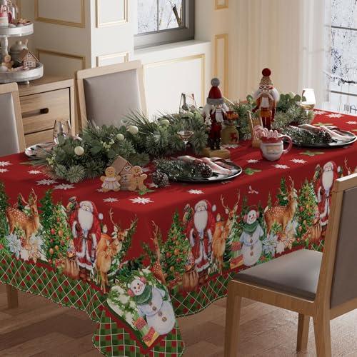 XCHI Snowman Santa Deer Winter Christmas Tablecloth Rectangle Christmas Table Cloth Washable Table Covers for Indoor Dining Home Party Xmas Decorations, 60x104 Inch