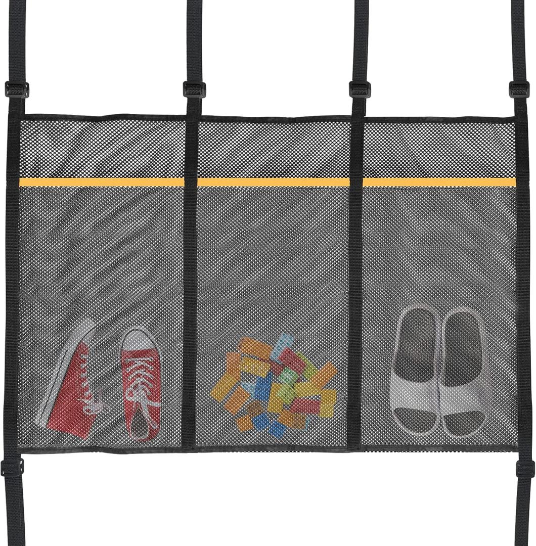 Trampoline Shoes Bag, 3 Pouch Storage Mesh Bag Trampoline Shoe Holder,Indoor Household Item Fitness Shoes Organizer, Trampoline Item Storage Accessories Equipment Bag, black