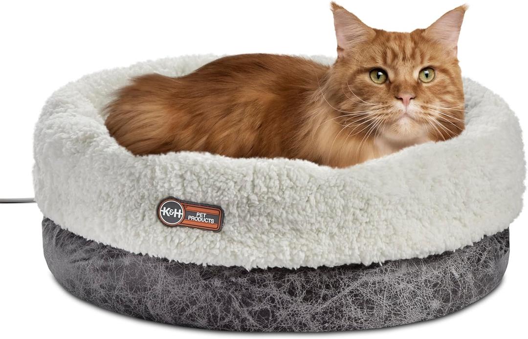 K&H Pet Products Heated Cat Bed Indoor, Thermo-Snuggle Cup Bomber Soft Heated Pet Bed for Large Indoor Cats and Small Dogs, Machine Washable, Waterproof Heated Pad, Safety Listed - 18 X 14in Gray