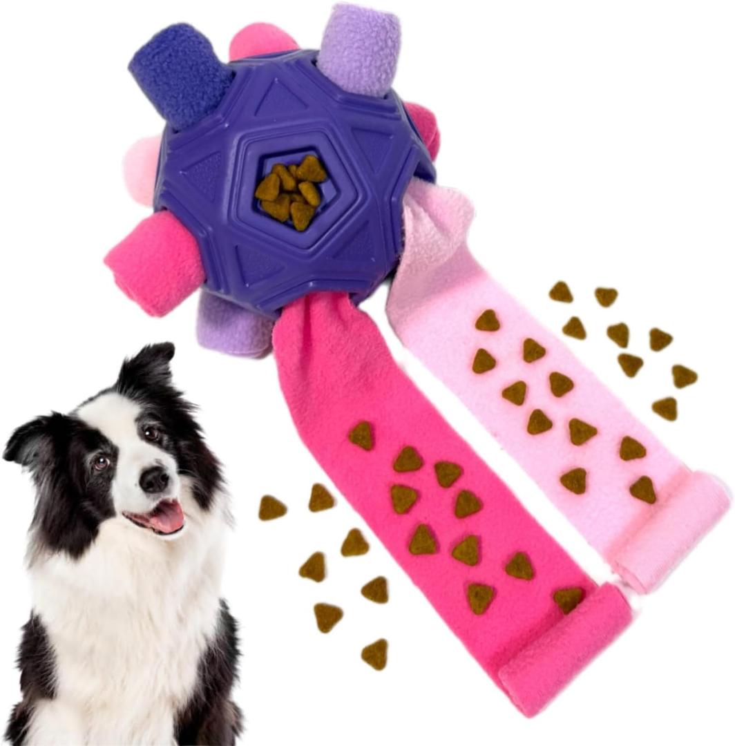 Snuffle Ball for Dog Toys Unbreakable Upgrade Ball Interactive Toy Foraging Snuffle Mat Puppy Treat Dispenser Slow Feeder Dog Puzzle Toys for Small, Medium, Large Pets (Red Pink Purple)