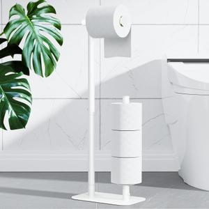 Kitsure Toilet Paper Holder Free Standing - Large Capacity Toilet Paper Holder for 4 Rolls, Rustproof Toilet Paper Stand with Non-Slip Stable Base, White, 24.4"x9.3"x5.5"