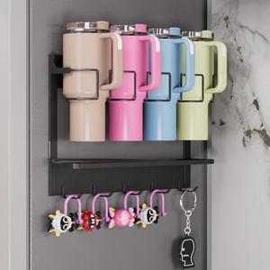 Ysglory Magnetic Stanley Cup Holder for Fridge 30/40 oz Stanley Tumbler Organizer Water Bottle Storage Organizer Holder for Home Kitchen & RV Space Saver (Black)