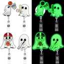 2 x Geyoga 4 Pcs Halloween Badge Reel Glitter Sport Ghost Glow in The Dark Retractable ID Badge Holder with Alligator Clip Horror Spooky Name Tag Holder Gifts for Sports Lovers Nurse Medical Teacher