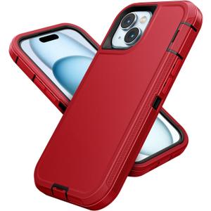 Jelanry Compatible with iPhone 15 Plus Case Heavy Duty Protective Rugged Phone Case, Full Body Anti-dust Shockproof Drop Proof Protection Armor Cover for Apple iPhone 15 Plus 5G 6.7 inch, Red/Black
