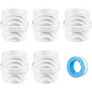 5 Pcs 1-1/2 Inch PVC Pipe Fittings Hex Nipple G1-1/2 X G1-1/2 Male Thread Coupling Adapter Connector