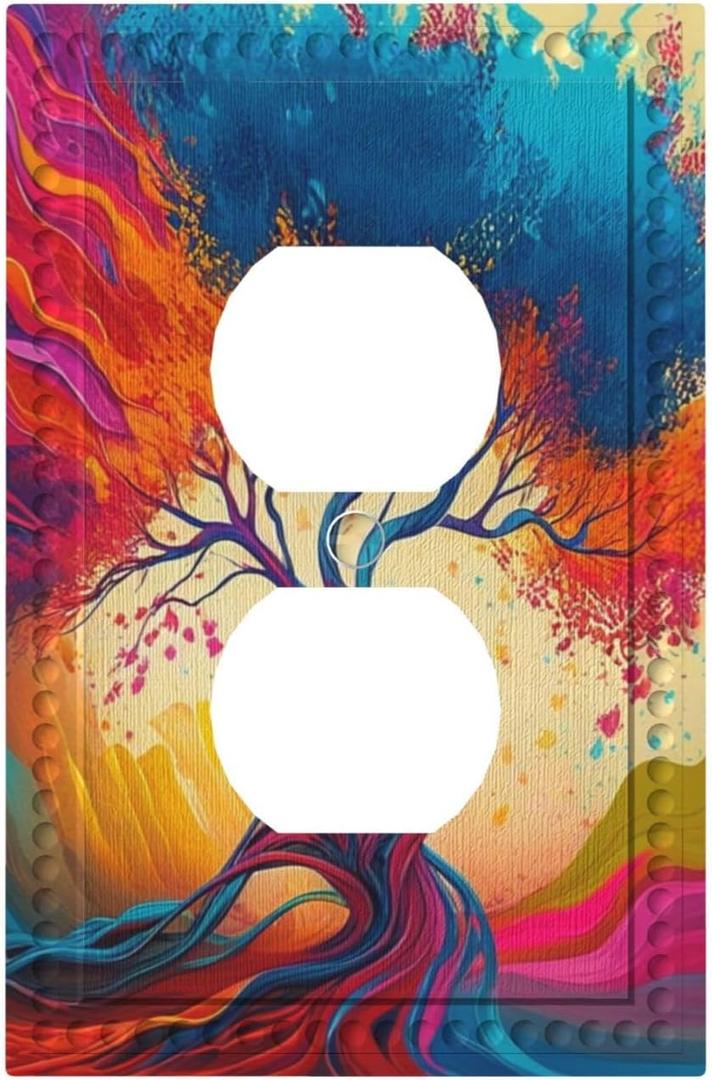 Colorful Abstract Life Tree Light Switch Cover 1 Gang Outlet Plate Single Duplex Wall Plate Covers Decorative Switchplate Covers Electrical Faceplate for Home Decor