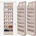 STORAGE MANIAC Over the Door Shoe Organizer Heavy-Duty Large Deep Pocket Hanging Shoe Organizer Shoe Rack Door Closet Shoe Organizer for Wall, Dorm & Narrow Door Storage Shoe Holder Oat Beige, 2 Pack