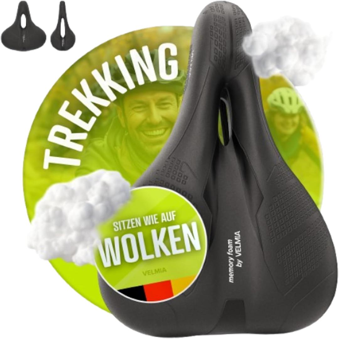 VELMIA Bicycle Saddle - Comfortable Saddle for Men and Women - 3 Zone Concept - Waterproof Bicycle Seat with Ergonomic Design