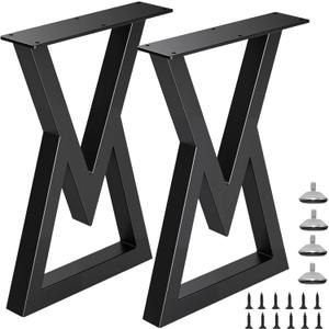 28" Tall Metal Table Legs Desk Legs, Replacement Furniture Feets Set of 2 for DIY Coffee Tables, Modern Desks, Night Stands, Sofa, etc with Heavy Duty Iron and Industrial Design, Black