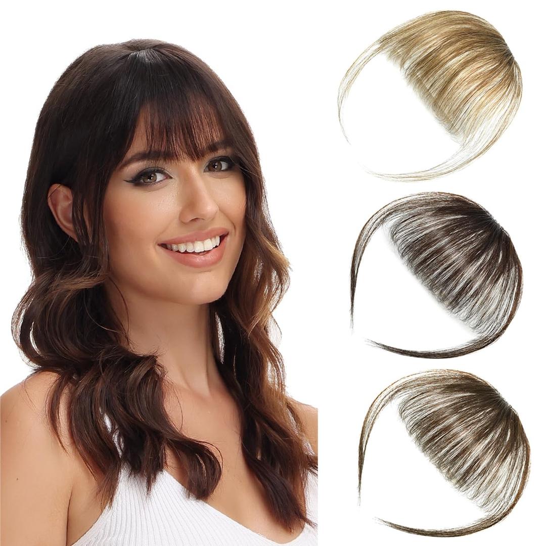 Bangs Hair Clip in Hair Extensions Human Hair Flat Front Face Air Fringe Bangs with Temples Dark Blonde Soft Real Human Hair Pieces for Women