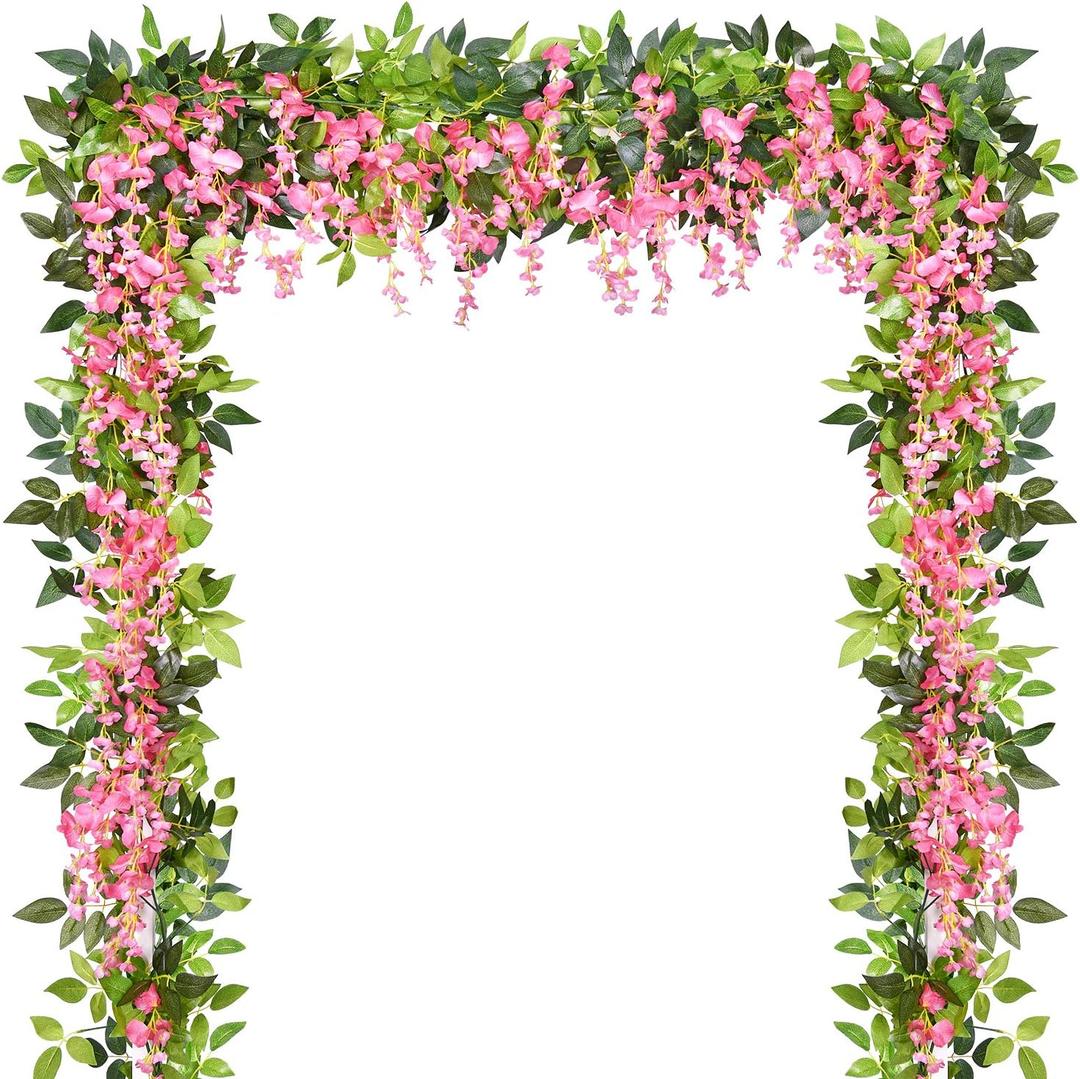 Artflower 4 Pcs Pink Wisteria Garland Artificial Flowers, 6.6 Ft/Piece Fake Wisteria Hanging Flowers Garland for Home Bedroom Window Garden Outdoor Party Ceremony Wedding Arch Floral Decor