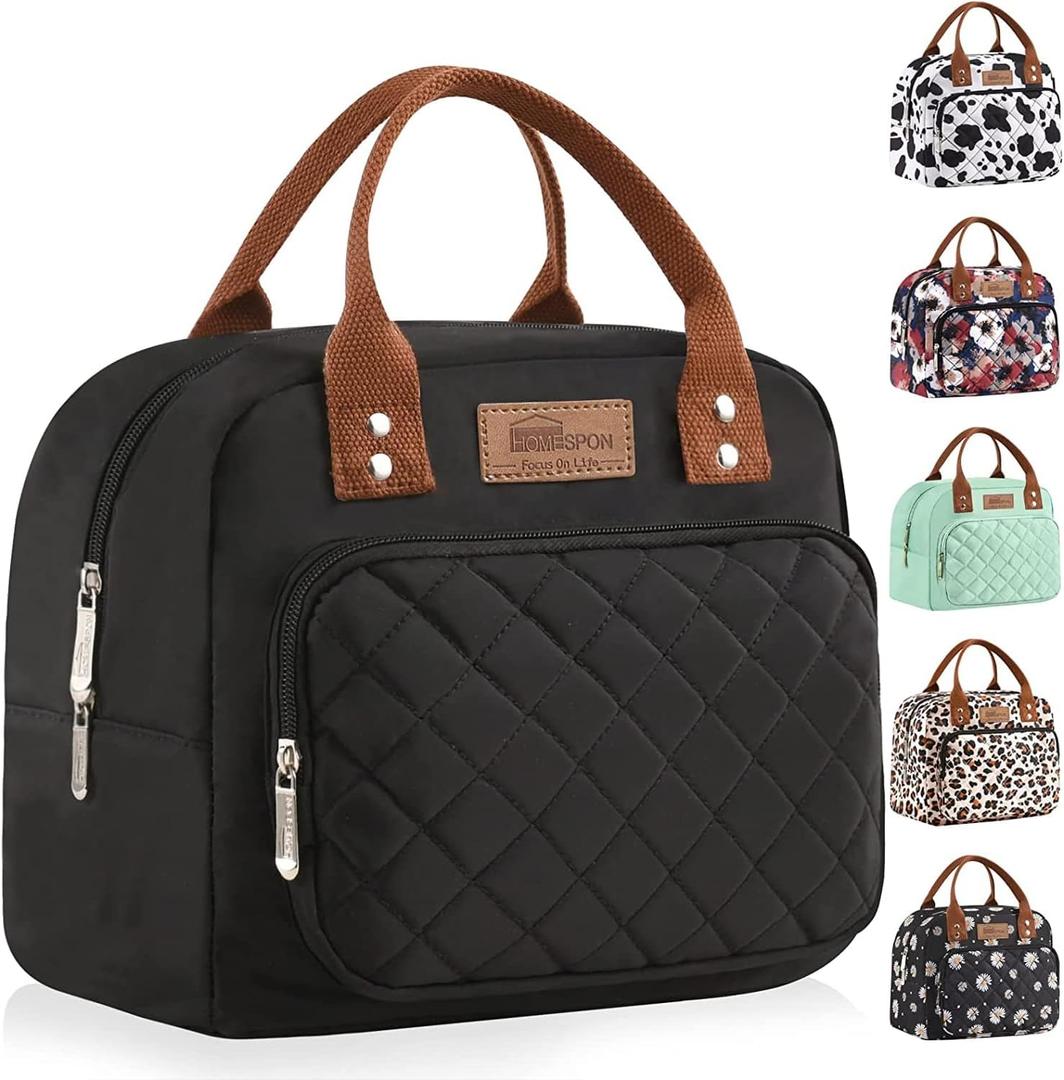 Buringer HOMESPON Lunch Bag for Woman Man Adults with Front Pocket Insulated Lunch Tote Lunch Box Container for Work Picnic or TravelBlack