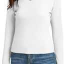 Dwnval Women's Fall Long Sleeve Crewneck T Shirt Basic Slim Fitted Knit Going Out Tops(White, M)