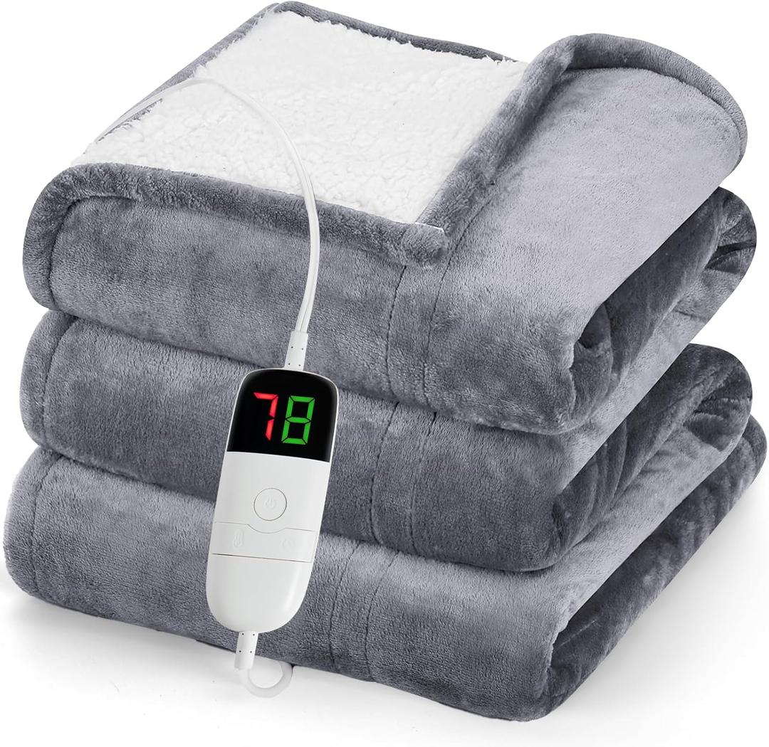greenoak Heated Blanket Electric Throw 50"X60", Heating Blanket with 10 Heat Levels 8 Hours Auto-Off Overheat Protection, Fall & Winter Lap Office Chair Blanket Dorm Room, Grandma Gift, ETL Misty Grey