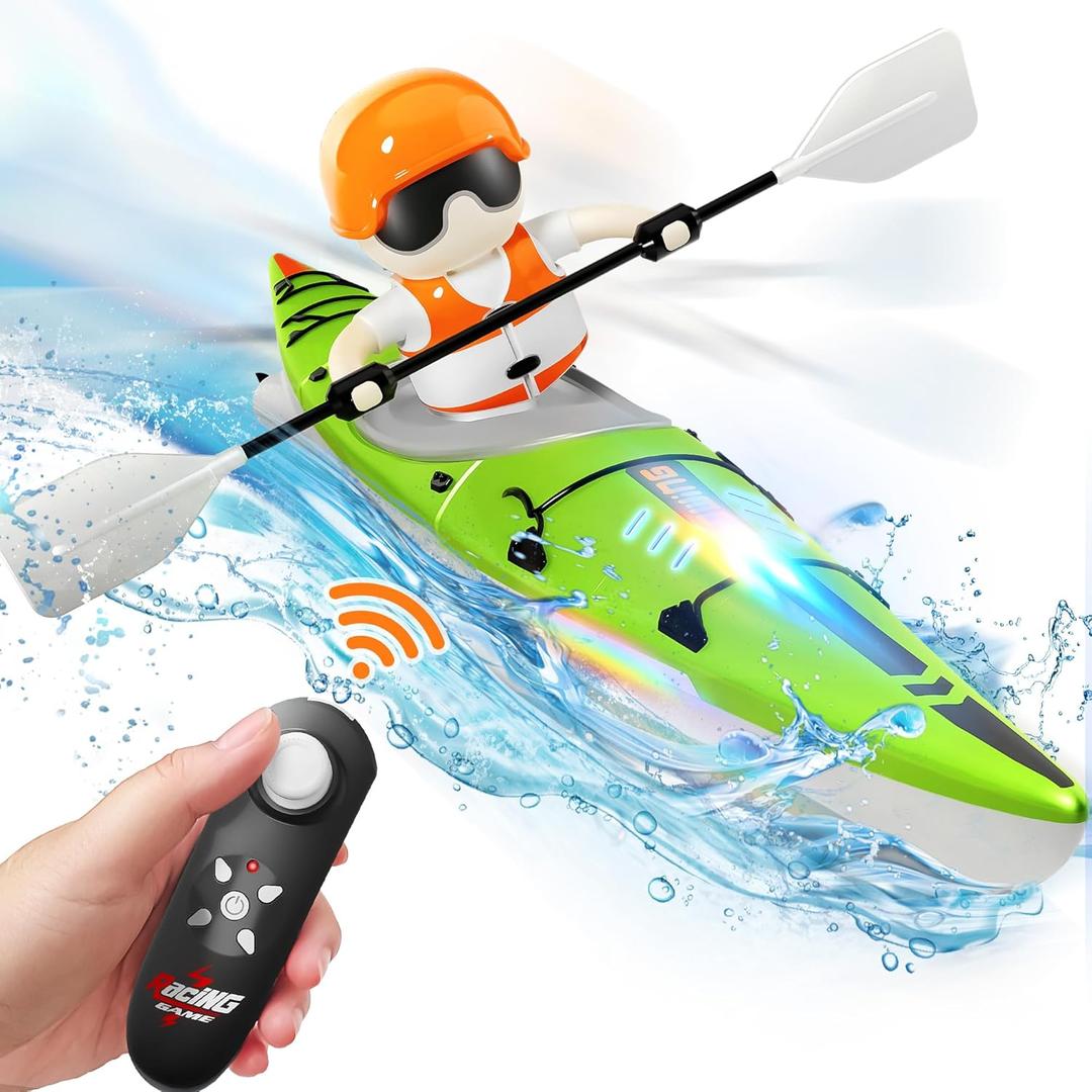 iPlay, iLearn Kids Remote Control Boat Toy, Toddler RC Kayak Paddle Boats Toys Boys 4-8-12, Water Racing W/Light Outdoor Lake Bathtub, Summer Birthday Gifts for 5 6 7 9 10 Year Old Child Girl-Green