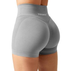 YEOREO Scrunch Butt Workout Shorts Women 3.5" Seamless V Cross Waist Sport Gym Amplify Shorts (Small, Light Grey)