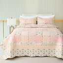 Cmfshape Garden Floral Quilt Bedspread Twin Size, Patchwork Pink Quilt Set with 1 Pillow Sham,Summer Bedding Set for Girls Women,Soft Lightweight Bed Coverlet for All Seasons (Twin68x86 Pink&Yellow)