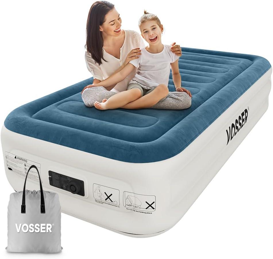 Twin Air Mattress with Built-in Pump,Fast & Easy Inflation/Deflation Inflatable Mattress, Foldable Blow Up Mattress with Storage Bag, Inflatable Bed for Home, Camping & Guests (Twin 18 inch)