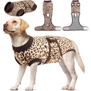 Kuoser Dog Surgery Suit, Comfy Dog Recovery Suit Female Doggie Onesie for Surgery, Post-Op Onesie for Female & Male Dogs, Soft Protective Wear, BrownLeopard XL (XL (Back:20.1-24.8'', Weight:42-75 LB))
