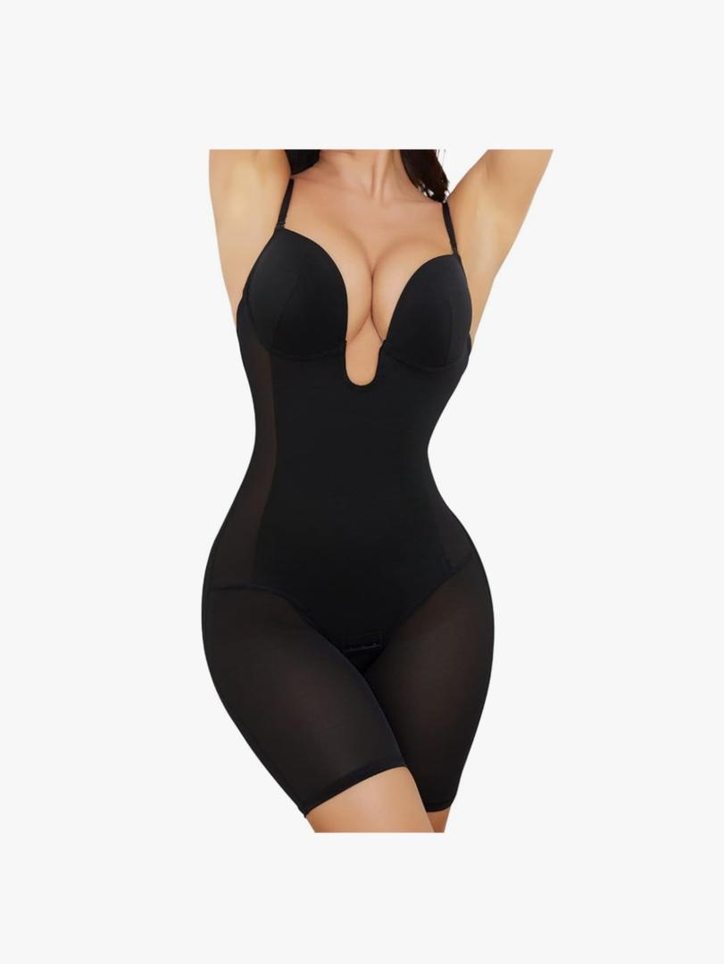 Slimers Body Shaper for Women Tummy Control U Plunge Backless Full Body Shapewear Mid Thigh Mesh strapless Bodysuit Top L