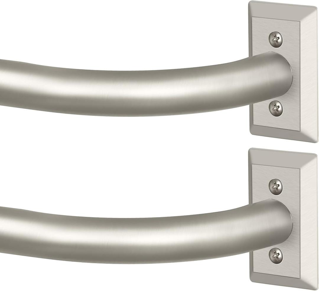 TVWOO Nickel Wrap Around Curtain Rods 2Pack:Blackout Adjustable Window Curtain Rod,Room Darkening Heavy Duty Curved French Metal Single Drapery Rods for Bedroom Kitchen Easy Install,Nickel 28-48 Inch