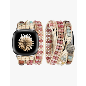 JR.DM Boho Beaded Band Women for Fitbit Versa 4/Versa 3/Sense 2/Sense Bands Natural Stone Bracelet Adjustable Handmade Braided Strap Smartwatch Replacement Wristband