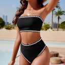YACUN Women's High Waisted Bikini Swimsuit Two Piece Strapless Bandeau Cheeky Bathing Suits Black Shell L