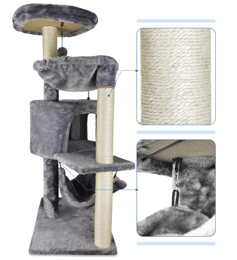 YUNIQUE Cat Tree with Cat Condo and Big Hammock, Grey