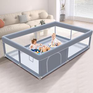 65 x 50 Inch Baby Playpen, Playpen for Babies and Toddlers, Baby Play Pen Playard for Indoor & Outdoor Active Center Game Fence, with Skin-Friendly Fabric and Soft Breathable Mesh, Grey