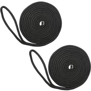 NovelBee 2 Pack of 5/ 8“x 30’ Double Braid Nylon Dockline, Mooring Rope Dock Line, Working Load Limit 1540 lbs, Breaking Strength 7, 700 lbs (Black)