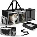 Expandable Extra Large Cat Carrier for 2 Cats, Double Cat Travel Carrier Bag with Litter Box, Foldable Breathable Soft Sided Pet Dog Carrier with Divider for Car Travel, Outdoor & Vet Visit