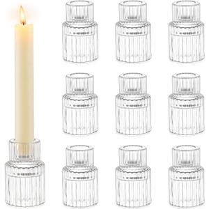 Romadedi Glass Candle Holder for Candlestick - 10Pcs Clear Small Tapered Candle Holder Wedding Decor Table Centerpiece Bulk for Candle Sticks Christmas Party Living Room Dinner Advent