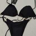 Women's Two Piece Bikini Sets Sexy Halter Ring Swimsuit Triangle String Cheeky Bathing Suit (Medium, Black)