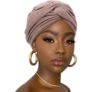 DRESHOW, African Turban for Women Knotted Hairwraps for Sleeping Turban Headwraps Head Warmer Scarf for Black Women Chemo Cap, Brown