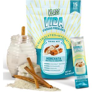 KLASS VIDA Daily Hydration | Horchata Electrolytes | 15 Sticks | Coconut water and minerals support everyday hydration, refreshing horchata flavor, vegan formula (EXP 11/12/26)
