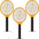 JAZB Electric Fly Swatter, Pack of 3 Bug Zapper, Fly Zapper, Handheld Powerful 3000V Zapper Racket for Indoor, Mosquito & Flies - Racket Catcher with 3-Layer Safety Mesh