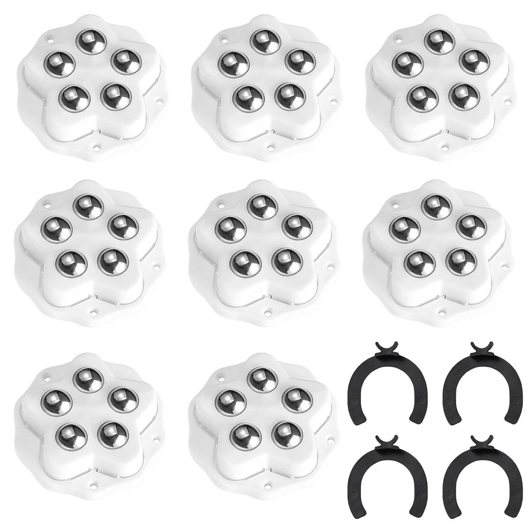 8Pcs Self Adhesive Caster Wheels Stainless Steel 360 Swivel Low Profile Rollers with Brake Pads,for Furniture, Kitchen, Storage Bins & Mop Bucket (White-8pcs)