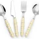 Koythin 4-Piece Cutlery Set, Stainless Steel Flatware Sets with Chubby Bubble Pattern Ceramic Handle, Utensils including Knife Fork Spoon (Yellow)