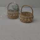 2 Pack Flower Girl Basket, Small Wicker Basket with Silk Petals, White Ribbon, Plastic Liner, Decorative Woven Willow Rattan Basket for Wedding, Gifts, Camping, Home Decor