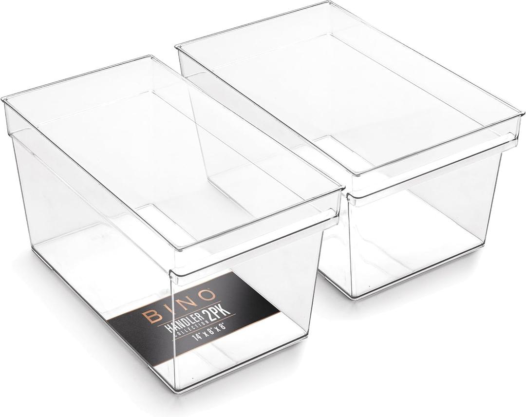 BINO | Plastic Storage Bins, Large - Deep | THE HANDLER COLLECTION | Multipurpose Organizer Bins | Kitchen Pantry Organizers and Storage | Clear Containers for Organizing Home | Freezer Organizer (2PK DEEP - LARGE - 14 x 8 x 8)