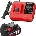 Abeden 18V Battery 5.0Ah with Charger, Replacement for Mliwaukee M18 Battery Pack, Compatible with 48-59-1802, 48-11-1802 & All 18V Cordless Power Tools (Red)