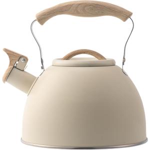 Whistling Stove Tea Kettle Food Grade Stainless Steel Teapot, Hot Water Fast to Boil With Wood Pattern Anti-slip Handle-3.2 Quart