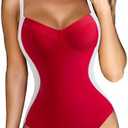 RXRXCOCO Women Slimming Tummy Control One Piece Swimsuits V Neck Crisscross Back Bathing Suit Size L