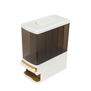 Grain Storage Bin Cereal Dispenser, 5-Grid Compartment Size Grain Dispenser, 5 in 1 Clear Rice Dispenser w/Hopper, 27lb Grain Storage Container, Sealed Granular Dry,7.5kg
