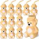 Maxdot 12 Pcs Bear Cups with Straws and Lids, 10 oz Plastic Bear Shape Cup Reusable Creative Cups Bulk for Baby Shower Kids Birthday Wedding Party Favors(Light Brown)