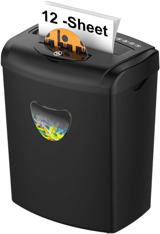Woolsche 12-Sheet Cross Cut Paper Shredder with Large 5.55-Gallon Basket - P-4 Security, 3-Mode Shred for Cards/CDs/Staples/Clips - Jam Proof System for Office (ETL Certified)