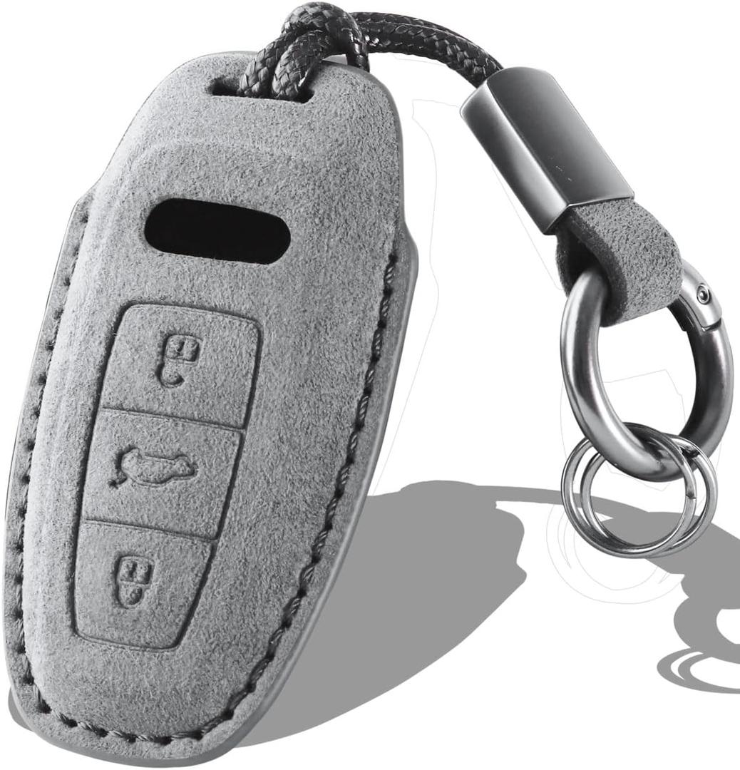 for Audi Key Fob Cover with Keychain Fit for Audi A3 A6 A7 A8 Q7 Q8 S3 S6 RS6 RS7 Smart Keys Case Protector suede (Gray, Style B)