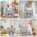 Raccoon Large Blanket Woven Basket for Nursery,Rope Cotton Storage Gift Basket,Baby Oval Bear Laundry 0rganizer with Ears Handles, Cute Animal Baskets Clothes Decor Storage Bins,13" D12" H (Grey02)