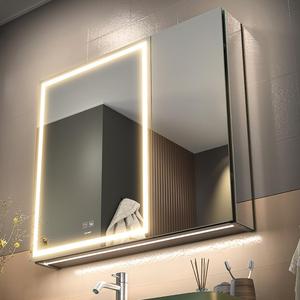GANPE LED Lighted Bathroom Medicine Mirror Cabinet with Sockets & USBs, Anti-Fog Dimmable Light and Color Adjustment, Easy to Install Aluminum Cabinet (30 * 28 Two-Door)