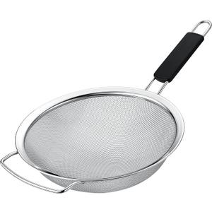 9" Large Extra Fine Mesh Strainer with Thermo Plastic Rubber Handle - Sieve Fine Mesh Stainless Steel - Ideal to Strain Pasta, Quinoa and Rice